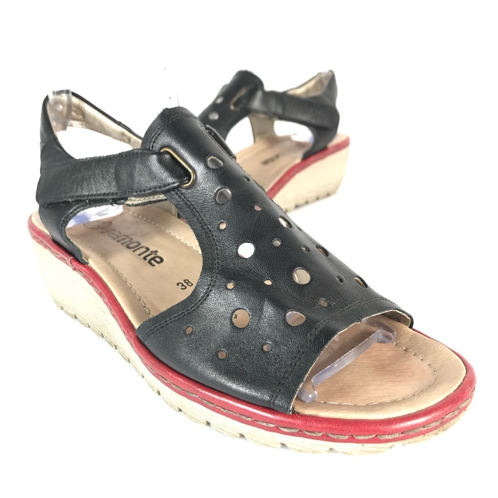 Remonte black leather sandal perforated Boho
